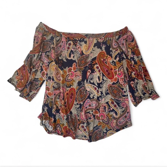 Veronica M Multicolor Paisley Off-The-Shoulder Top with Bell Sleeves - Picture 2 of 5
